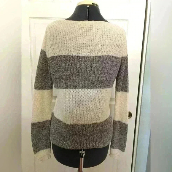 Pink Rose Cream Beige Gray striped sweater Large - Picture 6 of 8